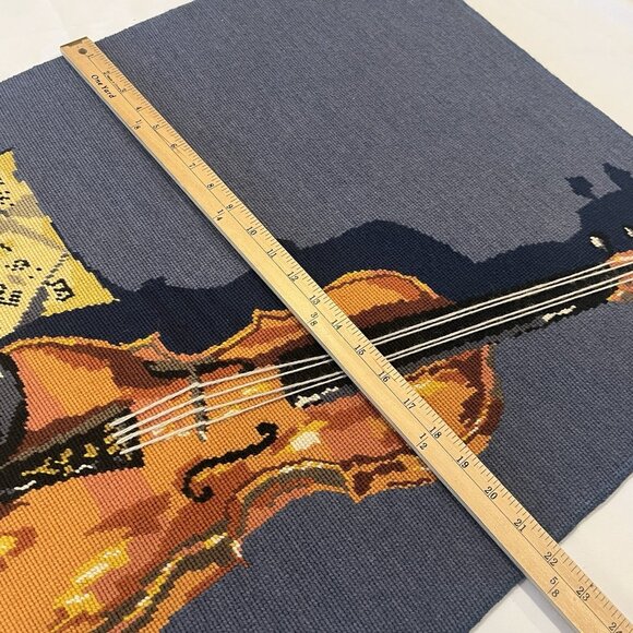 Vtg 1970s Completed Needlepoint Violin Instrument Sheet Music Wall Hanging Decor - Picture 16 of 16